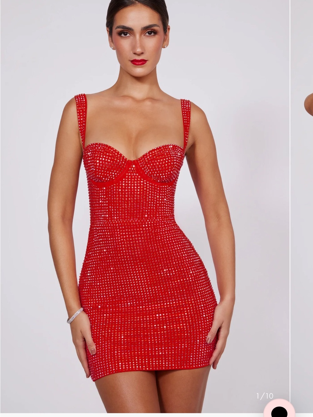 Oh Polly Red Embellished Bustier Bodycon Mini Dress